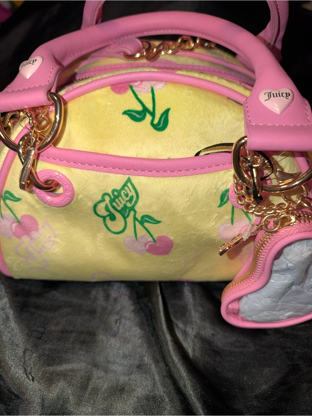 Juicy Couture Pink & Yellow Cherry Logo Mini Satchel